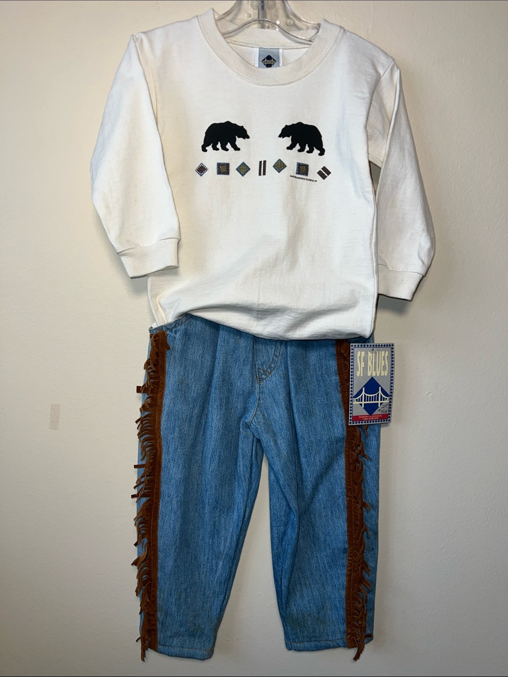VTG 1990's S.F.Blues Bear Graphic Shirt and Blue Denim Jeans Set